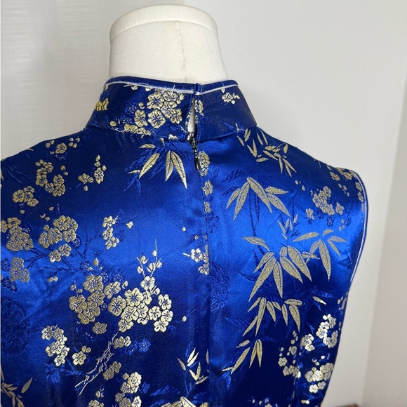Vintage Royal Blue & Gold Floral Brocade Cheongsam Qipao Dress. - Picture 5 of 11